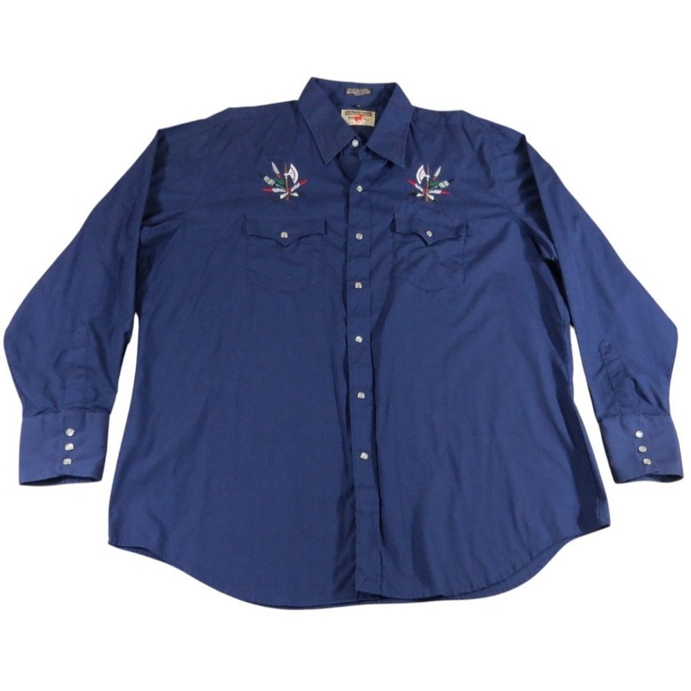VTG Youngbloods Western Shirt Men XL Blue Embroidered Pearl Snap Cowboy Rodeo LS